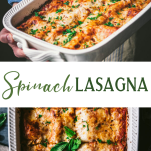 Long collage image of spinach lasagna