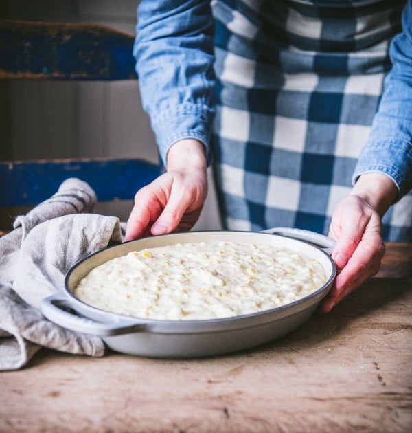 Process shot showing how to make jiffy corn casserole