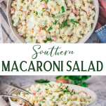 Long collage image of southern macaroni salad