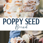 Long collage image of poppy seed bread