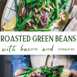 Long collage image of roasted green beans