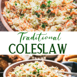 Long collage image of traditional coleslaw recipe