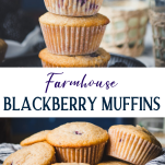 Long collage image of blackberry muffins