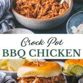 Long collage image of crockpot bbq chicken.