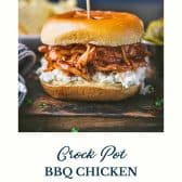 Crockpot bbq chicken with text title at the bottom.