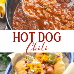 Long collage image of hot dog chili sauce