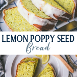 Long collage image of lemon poppy seed bread {lemon loaf cake}