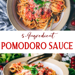 Long collage image of pomodoro sauce