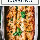 Quick and easy spinach lasagna recipe with text title box at top.