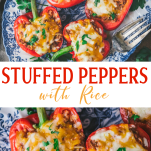 Long collage image of stuffed peppers with rice