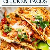 Crockpot Mexican chicken with text title box at top.