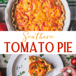 Long collage image of southern tomato pie