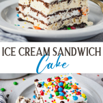 Long collage image of ice cream sandwich cake