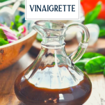 Bottle of balsamic vinaigrette with text title overlay