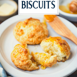 Plate of drop biscuits with text title overlay