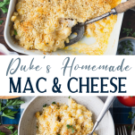 Long collage image of homemade mac and cheese