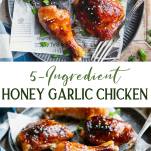 Long collage image of 5 ingredient honey garlic chicken
