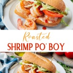 Long collage image of shrimp po boy