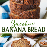 Long collage image of zucchini banana bread