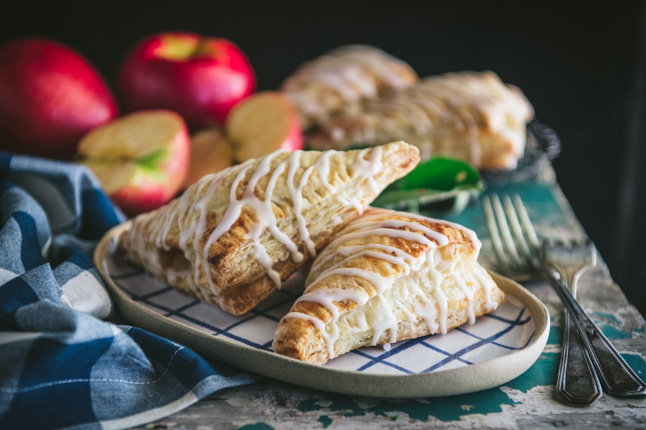 Horizontal shot of apple turnover platter on a table