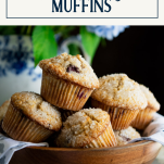 Basket of blackberry muffins with text title box at top