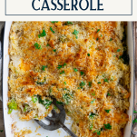 Chicken and rice casserole with text title box at top