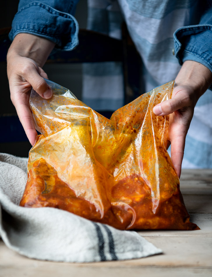 Marinating chicken thighs in a plastic bag