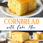 Long collage image of cornbread with cake mix