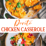 Long collage image of Dorito chicken casserole