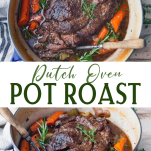 Long collage image of Dutch oven pot roast