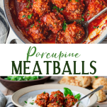 Long collage image of porcupine meatballs