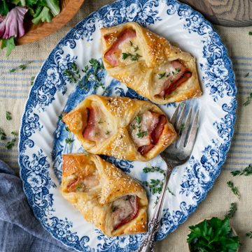 Square featured image of ham and cheese hot pockets with puff pastry