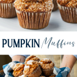 Long collage image of pumpkin muffins