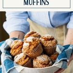Bowl of pumpkin muffins with text title box at top