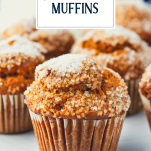 Pumpkin muffin with text title overlay