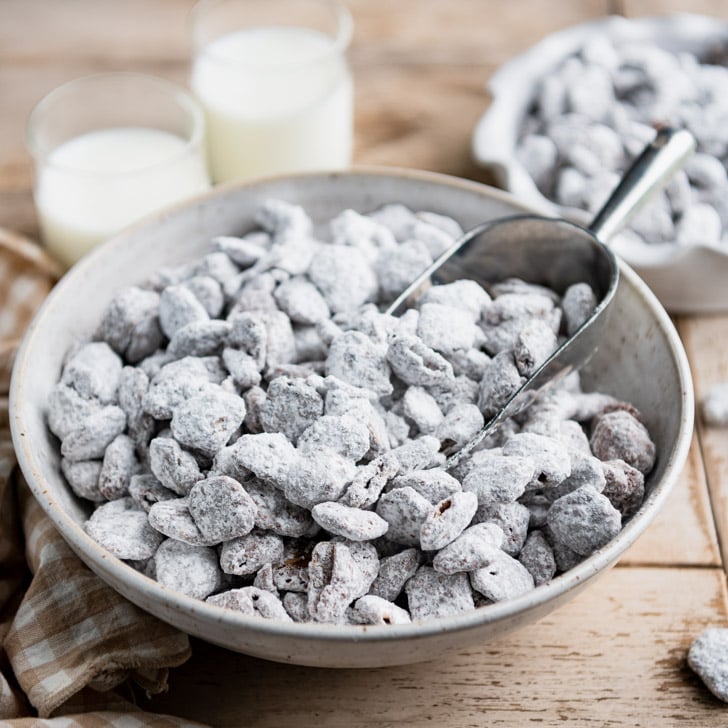 Square side shot of a bowl of puppy chow