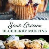 Long collage image of sour cream blueberry muffins.