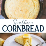Long collage image of southern cornbread recipe