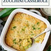 Zucchini casserole with text title box at top.