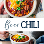Long collage image of beer chili