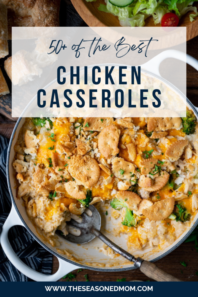Long collage image of the best chicken casserole recipes