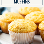 Plate of corn muffins with text title box at top