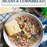 Bowl of beans and cornbread with text title box at top
