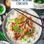 Text overlay on an image of crock pot garlic brown sugar chicken