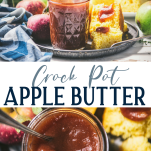 Long collage image of crockpot apple butter