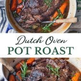 Long collage image of Dutch oven pot roast.