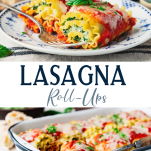 Long collage image of lasagna roll ups