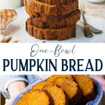 Long collage image of pumpkin bread