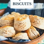 Bowl of pumpkin spice biscuits with text title overlay