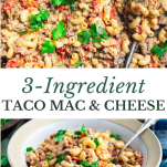Long collage image of taco mac and cheese